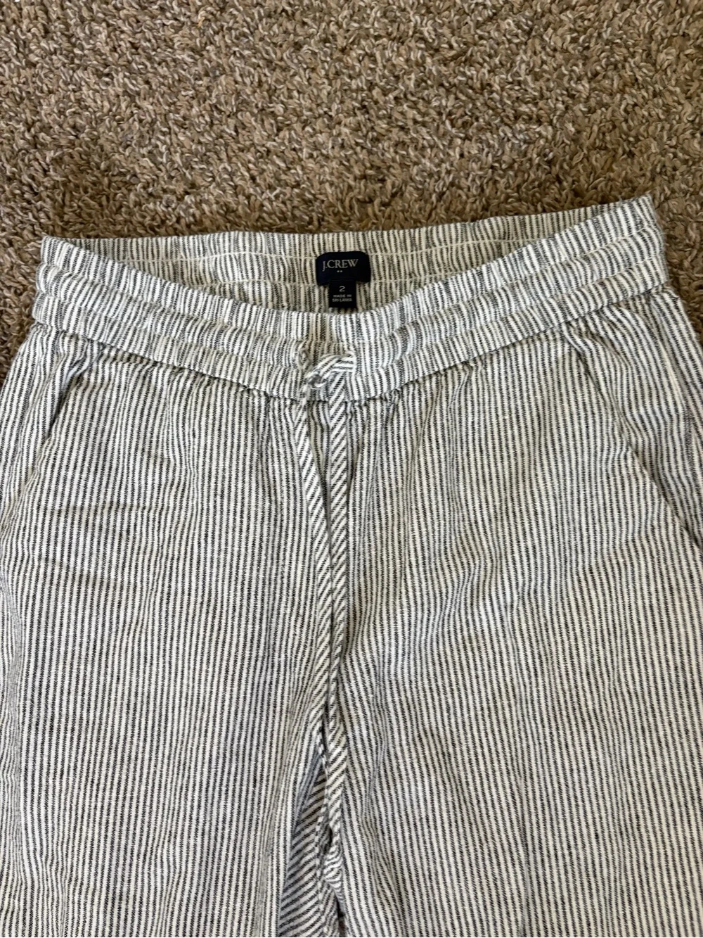 J Crew Striped Linen Cotton Blend Drawstring Pants Womens 2 Summer Beach